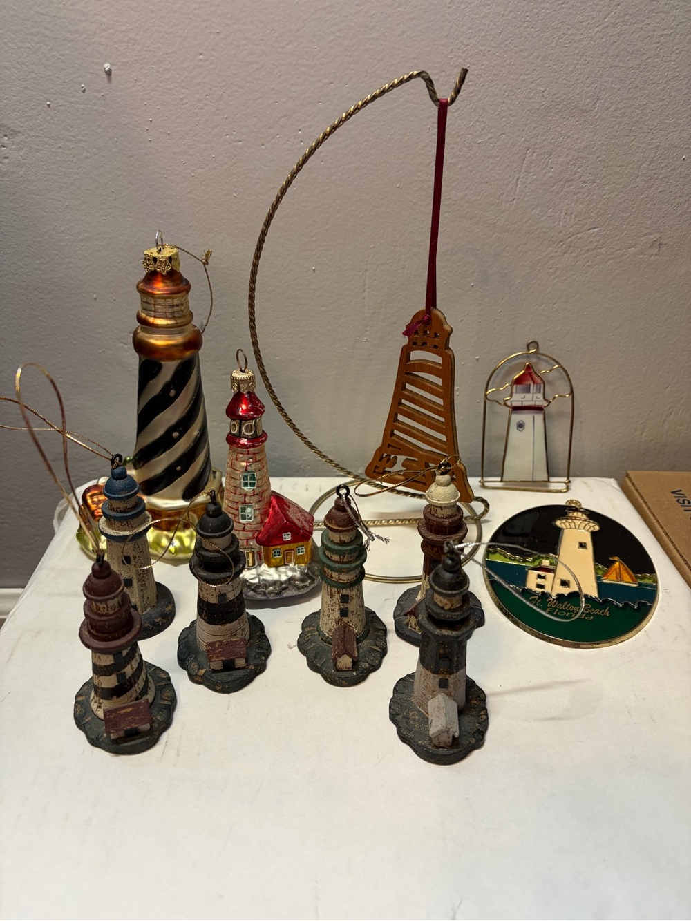 Vintage Lighthouse Ornament & Suncatcher Lot of 6 Enesco, Glass, Wood Coastal